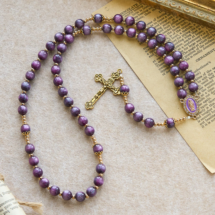 Christianartworkshop Canvas-Style Shimmery Purple Rosary with Our Lady: Gilded Faith Devotion - image 5