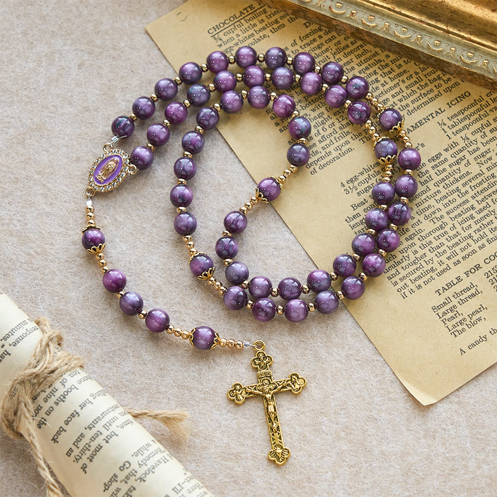 Christianartworkshop Canvas-Style Shimmery Purple Rosary with Our Lady: Gilded Faith Devotion - Purple - image 0