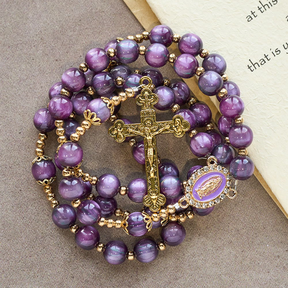 Christianartworkshop Canvas-Style Shimmery Purple Rosary with Our Lady: Gilded Faith Devotion - image 7