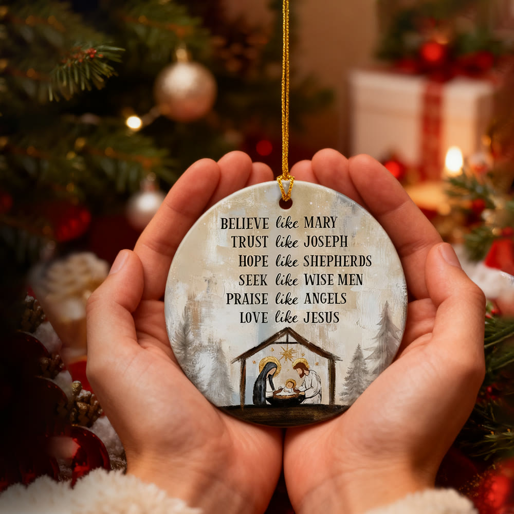 Christianartworkshop Nativity Virtue Phrase Ornament: Stylish Faith Token for Holiday Decor - image 1
