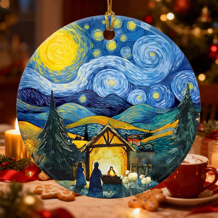 Christianartworkshop Starry Night Nativity Ornament: Faith & Artistic Warmth Reminder for Christmas Trees - image 3