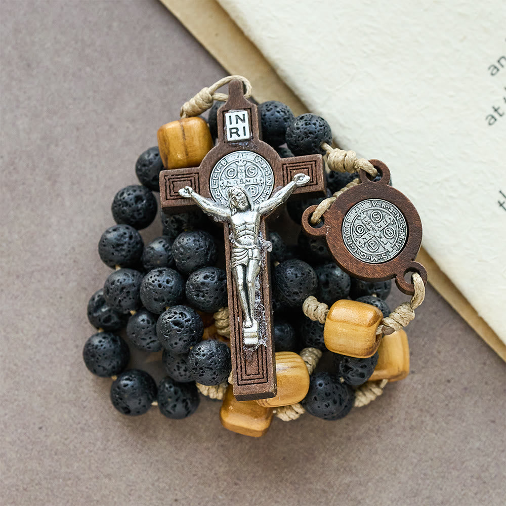 FREE Today: Natural Durable Volcanic Stone Rosary with St. Benedict Medal & Crucifix - image 4