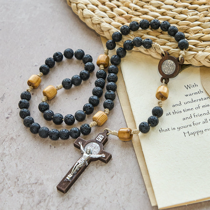 FREE Today: Natural Durable Volcanic Stone Rosary with St. Benedict Medal & Crucifix - image 3
