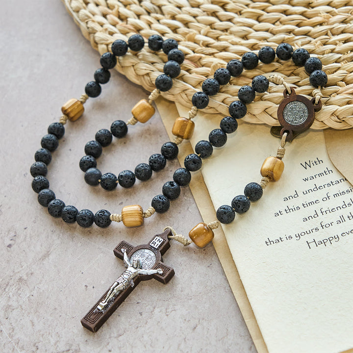 FREE Today: Natural Durable Volcanic Stone Rosary with St. Benedict Medal & Crucifix - image 2