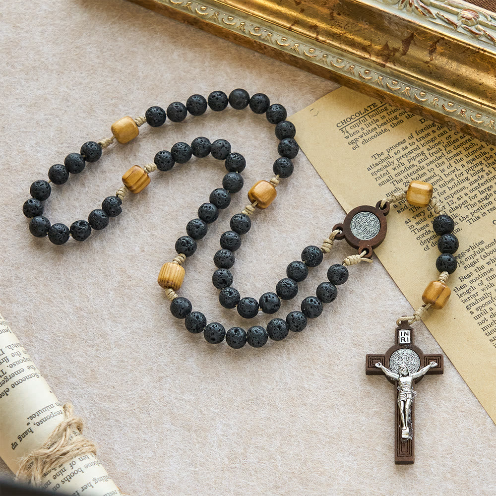 FREE Today: Natural Durable Volcanic Stone Rosary with St. Benedict Medal & Crucifix - image 1