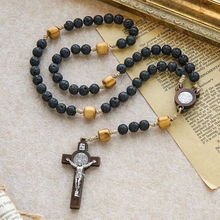 FREE Today: Natural Durable Volcanic Stone Rosary with St. Benedict Medal & Crucifix - St. Benedict & Crucifix - image 0