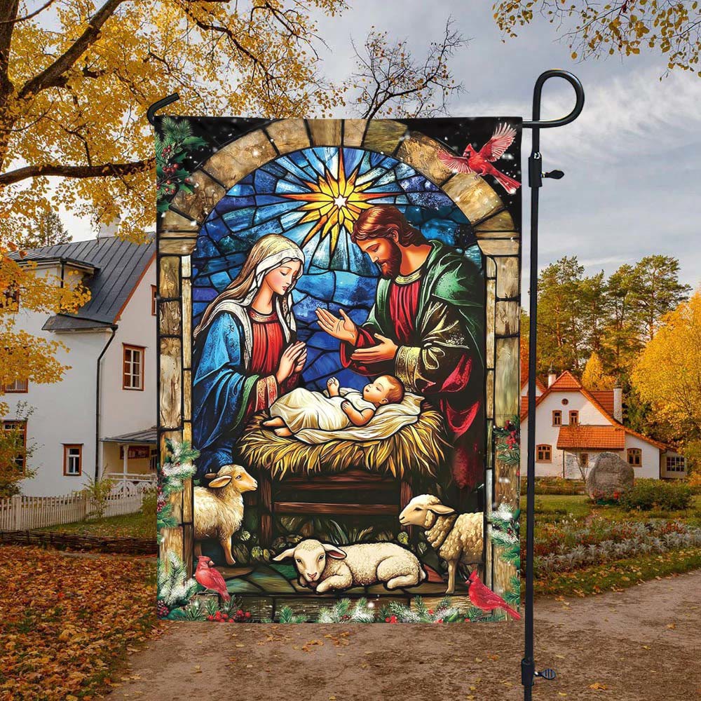 Christianartworkshop Nativity & Sheep Garden Flag: Gentle Grace Token for Holiday Yards - image 1