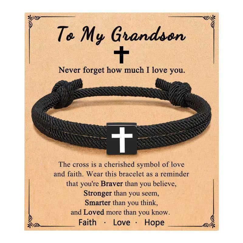 Christianartworkshop Milano Rope Cross Bracelet with Gift Card: Thoughtful Blessing for Baptism & Milestones - To My Grandson - image 6
