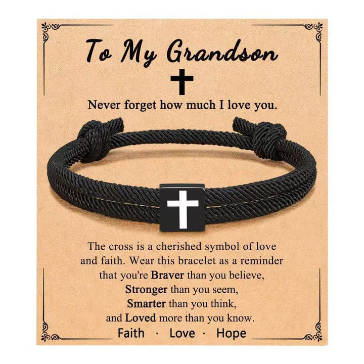 Christianartworkshop Milano Rope Cross Bracelet with Gift Card: Thoughtful Blessing for Baptism & Milestones - To My Grandson - image 18