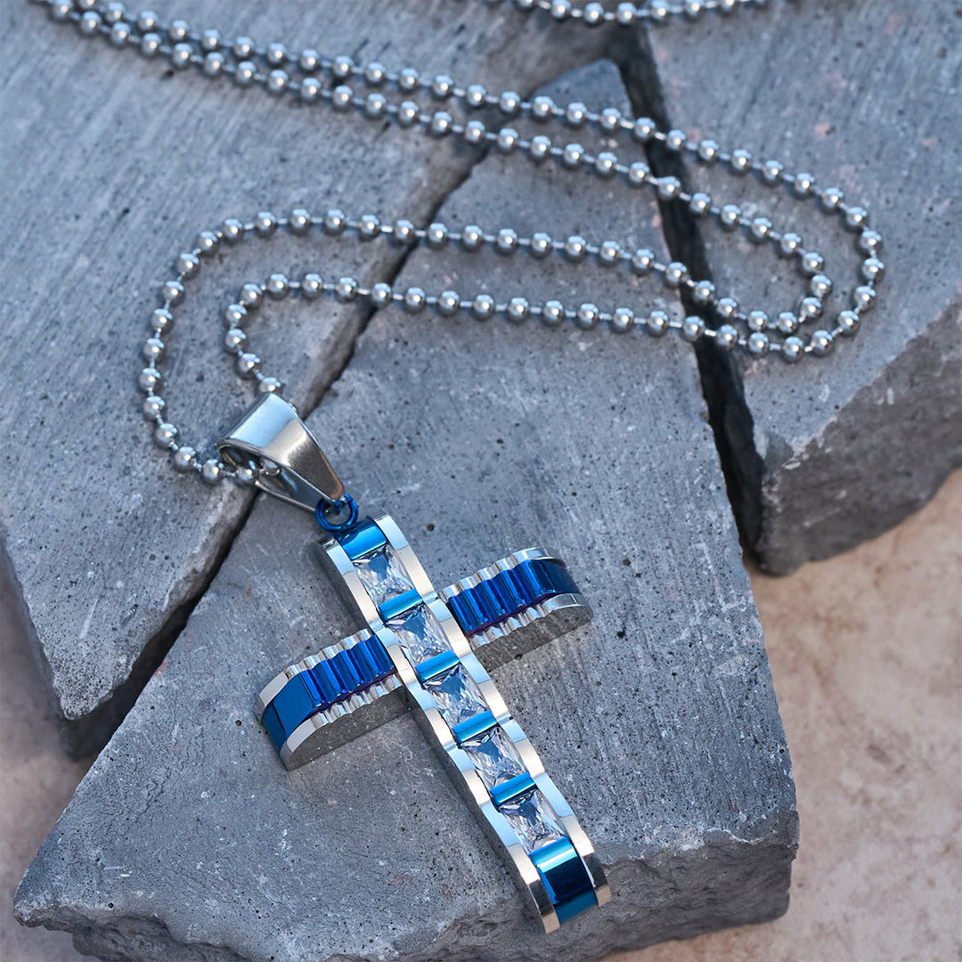 FREE Today: 4-Color Alloy Zircon Cross Necklace: Small Daily Faith Token for Personal Style - Blue - image 0