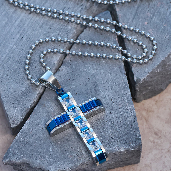 FREE Today: 4-Color Alloy Zircon Cross Necklace: Small Daily Faith Token for Personal Style - Blue - image 0