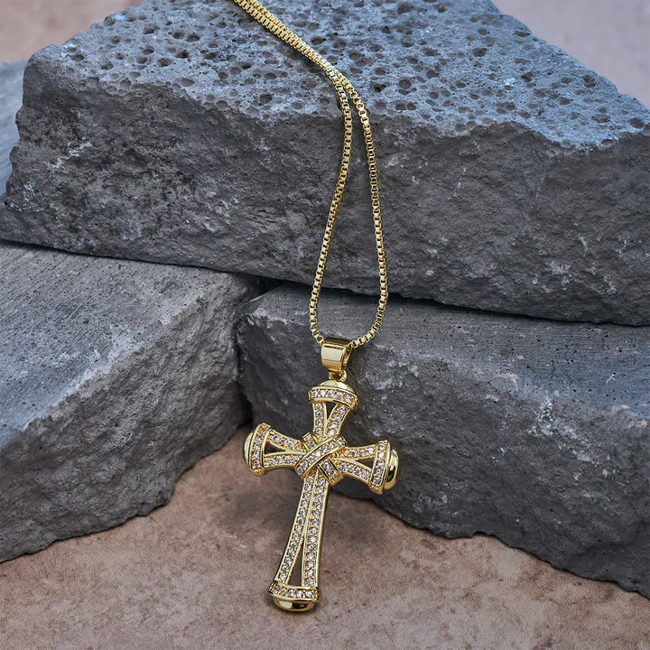 Christianartworkshop Copper Zircon Cross with Knot Necklace: Faith & Radiance Reminder for Daily Wear - Golden - image 0