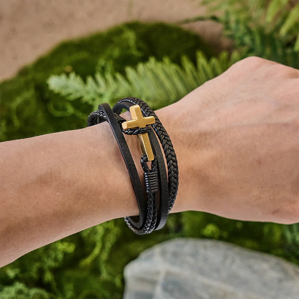 FREE Today: Tri - Color Stainless Steel Cross & Braided Leather Fashion Bracelet - image 7