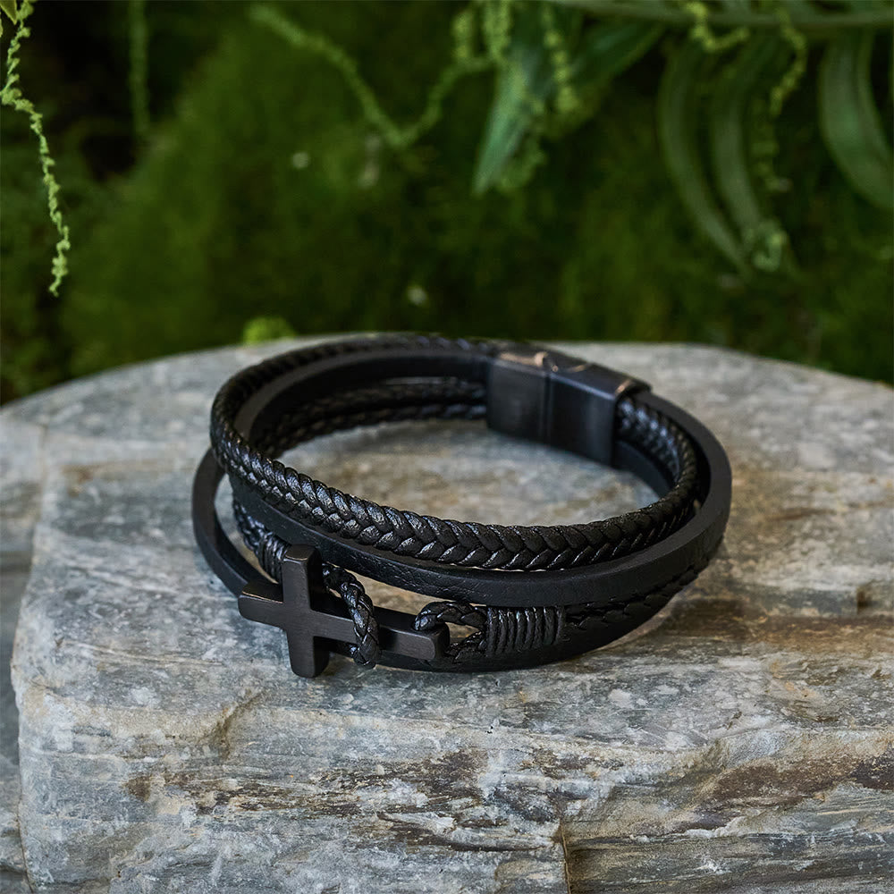 FREE Today: Tri - Color Stainless Steel Cross & Braided Leather Fashion Bracelet - image 3