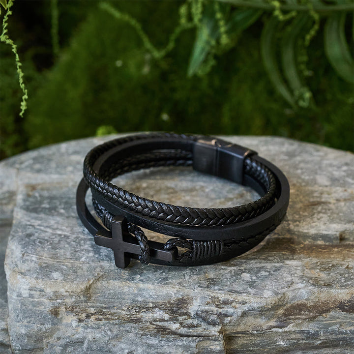 FREE Today: Tri - Color Stainless Steel Cross & Braided Leather Fashion Bracelet - image 3