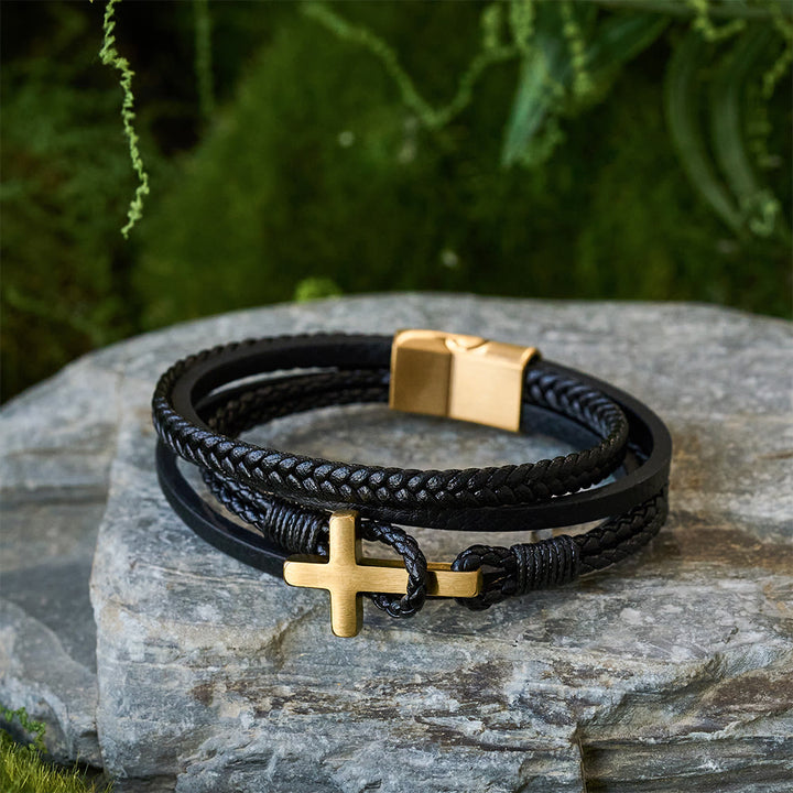FREE Today: Tri - Color Stainless Steel Cross & Braided Leather Fashion Bracelet - image 9