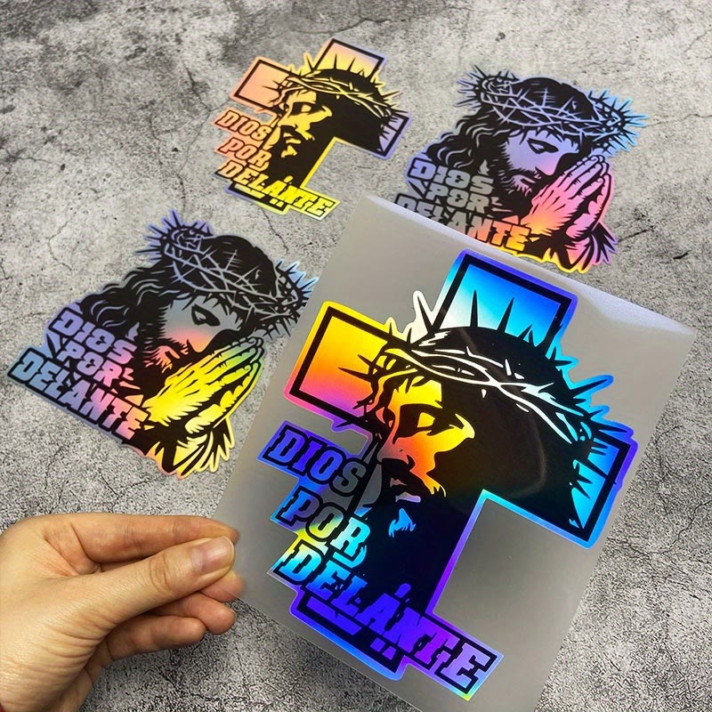 Christianartworkshop Holographic Devotion Car Sticker: Faith & Vibrance Reminder for Daily Items - Jesus Cross - image 1