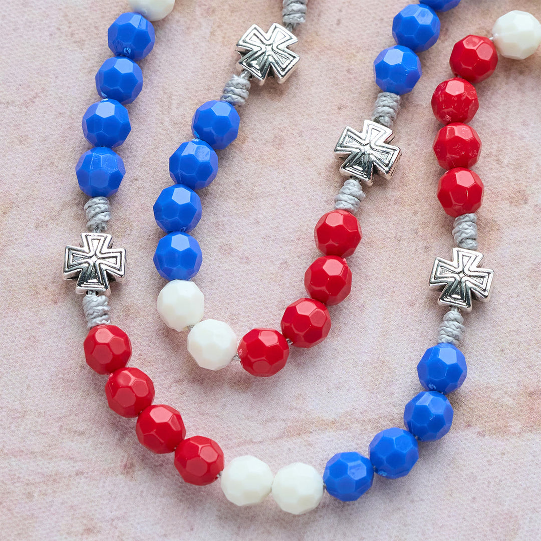 Christianartworkshop Patriotic Tricolor Devotional Rosary with Our Lady & Divine Mercy Sacred Medal - image 7