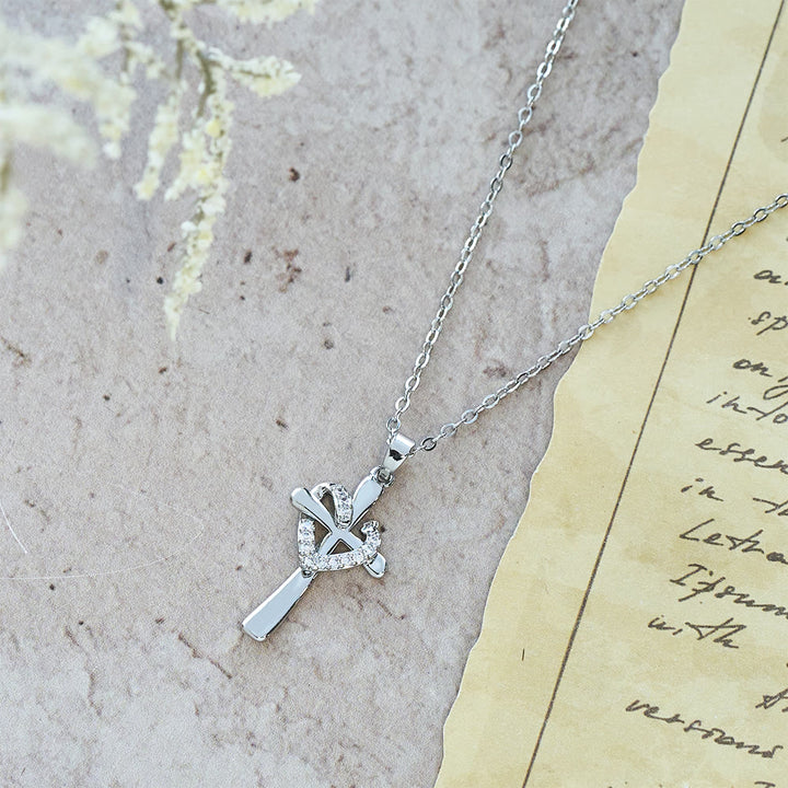 Christianartworkshop Dual - Tone Heart & Cross Necklace with Zircons: Fusion of Love and Faith - image 3