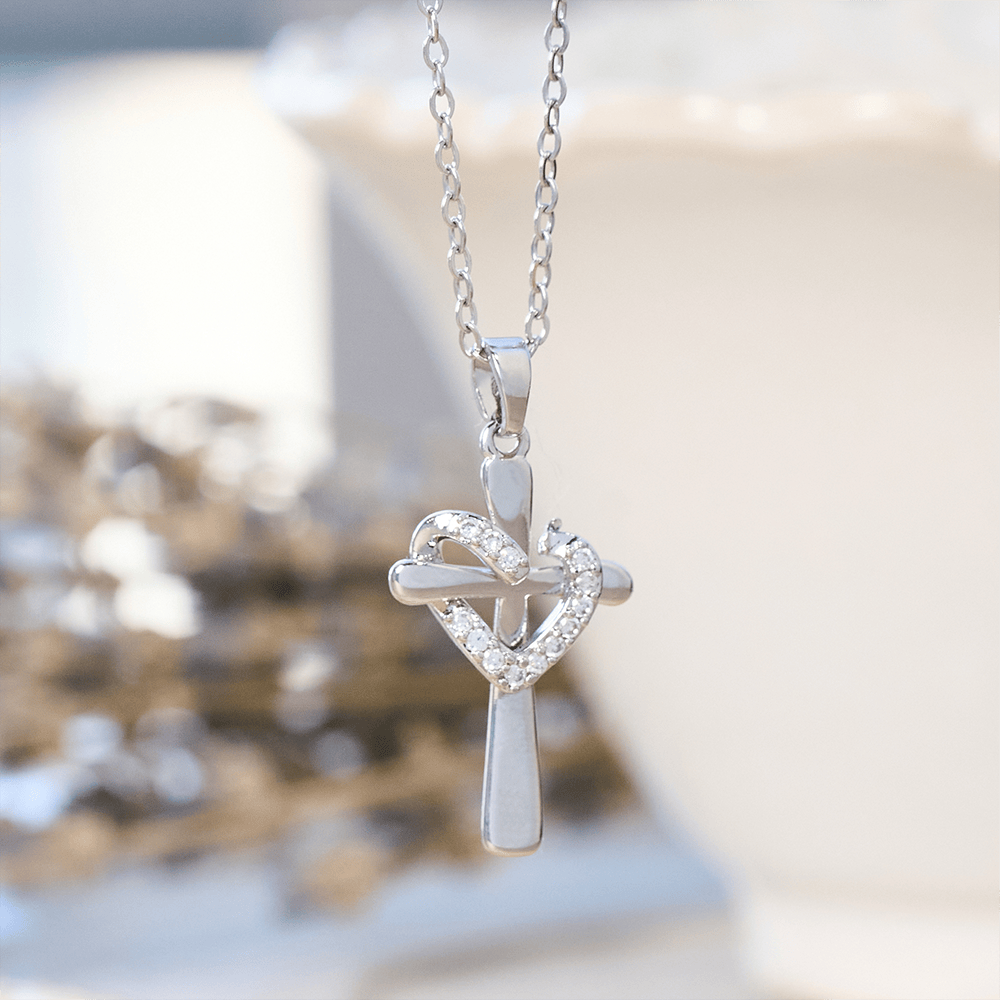 Christianartworkshop Dual - Tone Heart & Cross Necklace with Zircons: Fusion of Love and Faith - Silver Cross with Silver Heart - image 1
