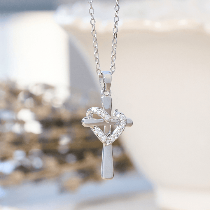 Christianartworkshop Dual - Tone Heart & Cross Necklace with Zircons: Fusion of Love and Faith - Silver Cross with Silver Heart - image 1