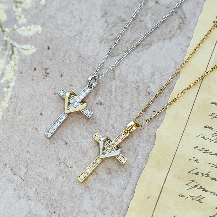 Christianartworkshop Dual - Tone Heart & Cross Necklace with Zircons: Fusion of Love and Faith - image 18
