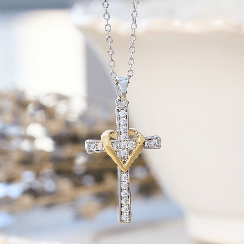 Christianartworkshop Dual - Tone Heart & Cross Necklace with Zircons: Fusion of Love and Faith - Silver Cross with Golden Heart - image 14
