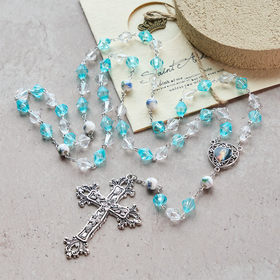 Christianartworkshop Blessed Aqua & White Devotion Rosary with Our Lady Heart Charm: Merge Light and Faith - image 5