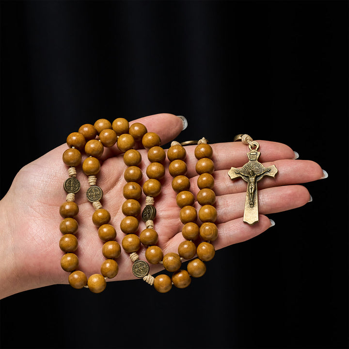 FREE Today: Blessed St. Benedict Guardian Rosary: Peach Wood Beads & Holy Crucifix - image 1