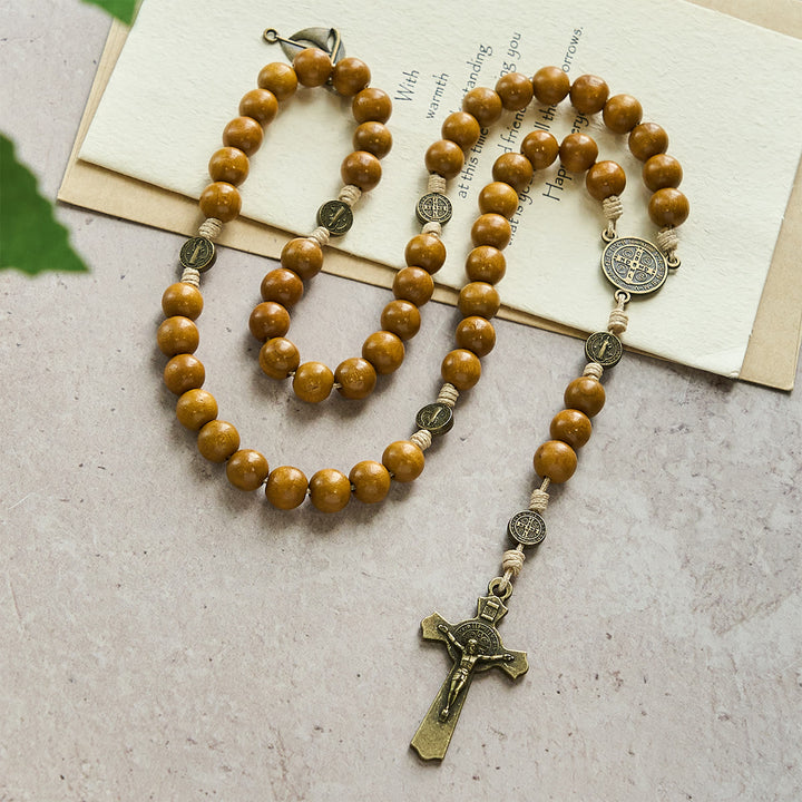 FREE Today: Blessed St. Benedict Guardian Rosary: Peach Wood Beads & Holy Crucifix - image 3