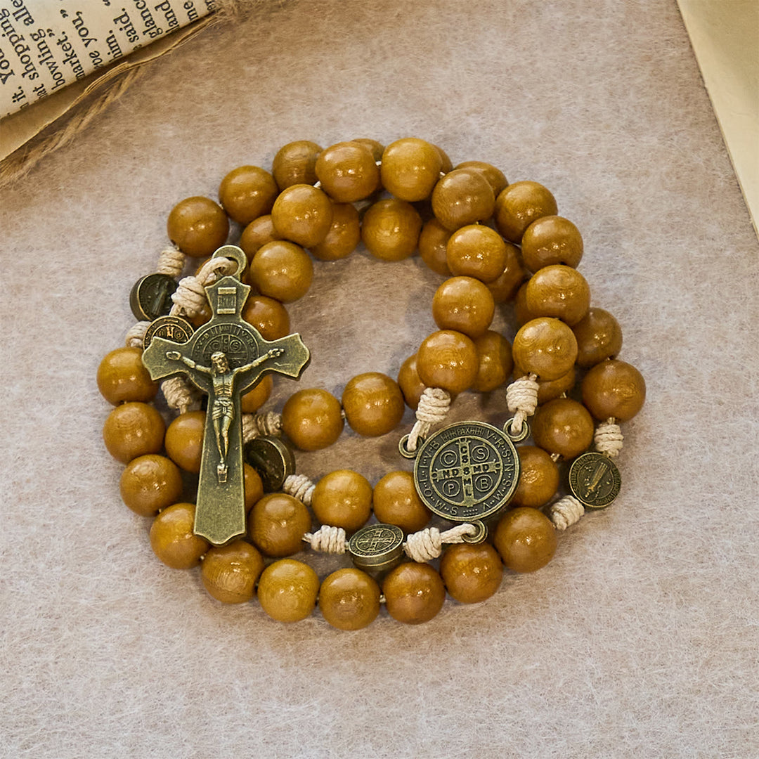 Christianartworkshop Blessed St. Benedict Guardian Rosary: Peach Wood Beads & Holy Crucifix - image 4