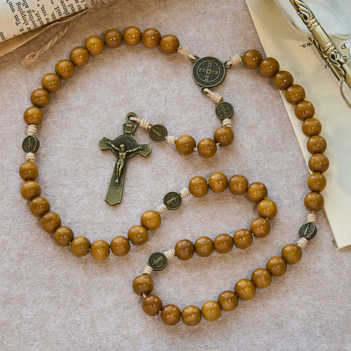 FREE Today: Blessed St. Benedict Guardian Rosary: Peach Wood Beads & Holy Crucifix - image 5