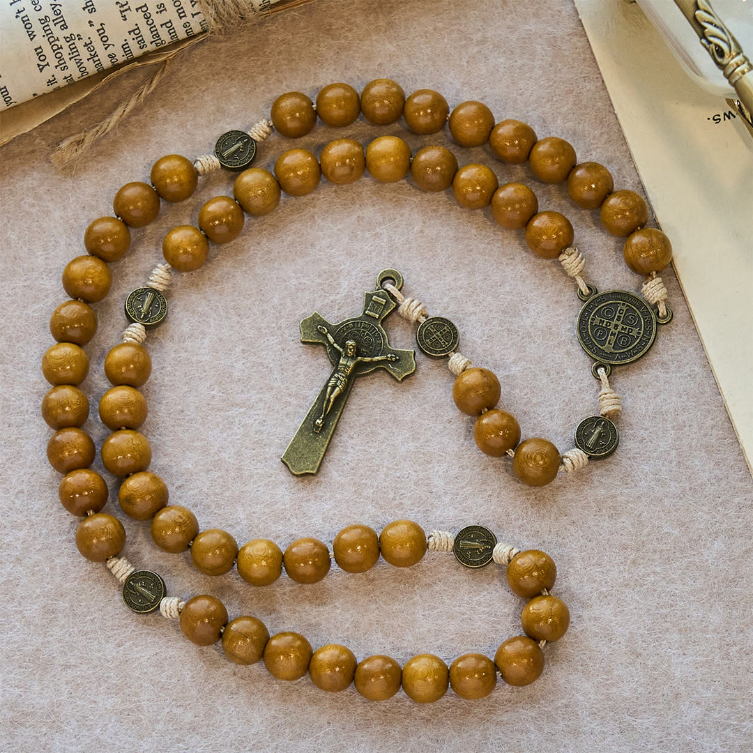 FREE Today: Blessed St. Benedict Guardian Rosary: Peach Wood Beads & Holy Crucifix - image 6