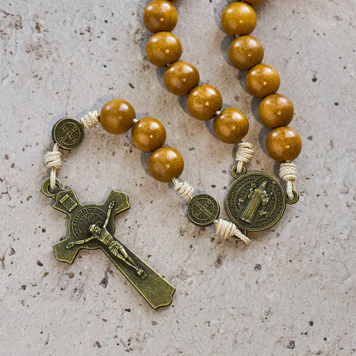 Christianartworkshop Blessed St. Benedict Guardian Rosary: Peach Wood Beads & Holy Crucifix - image 10
