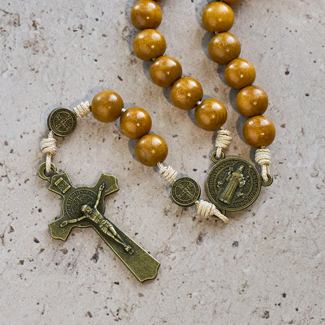 FREE Today: Blessed St. Benedict Guardian Rosary: Peach Wood Beads & Holy Crucifix - image 10