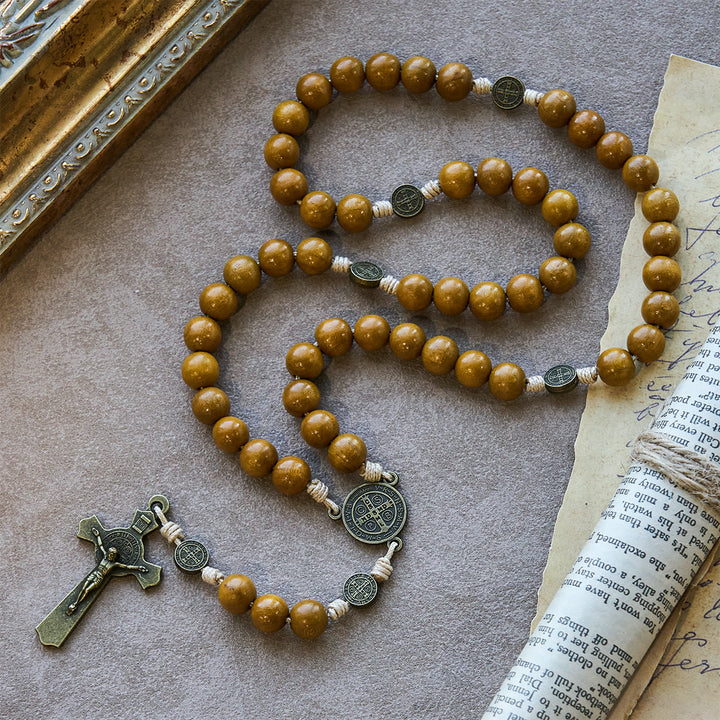 FREE Today: Blessed St. Benedict Guardian Rosary: Peach Wood Beads & Holy Crucifix - image 8