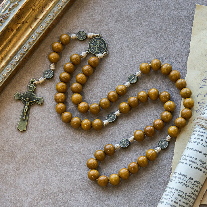 FREE Today: Blessed St. Benedict Guardian Rosary: Peach Wood Beads & Holy Crucifix - image 7