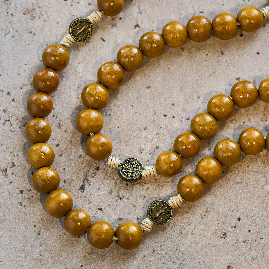 Christianartworkshop Blessed St. Benedict Guardian Rosary: Peach Wood Beads & Holy Crucifix - image 9