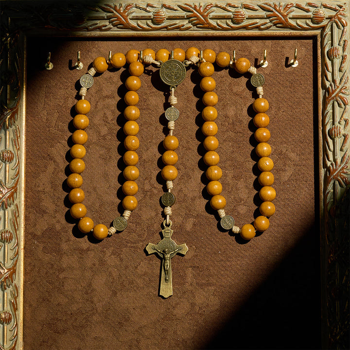 FREE Today: Blessed St. Benedict Guardian Rosary: Peach Wood Beads & Holy Crucifix - image 2