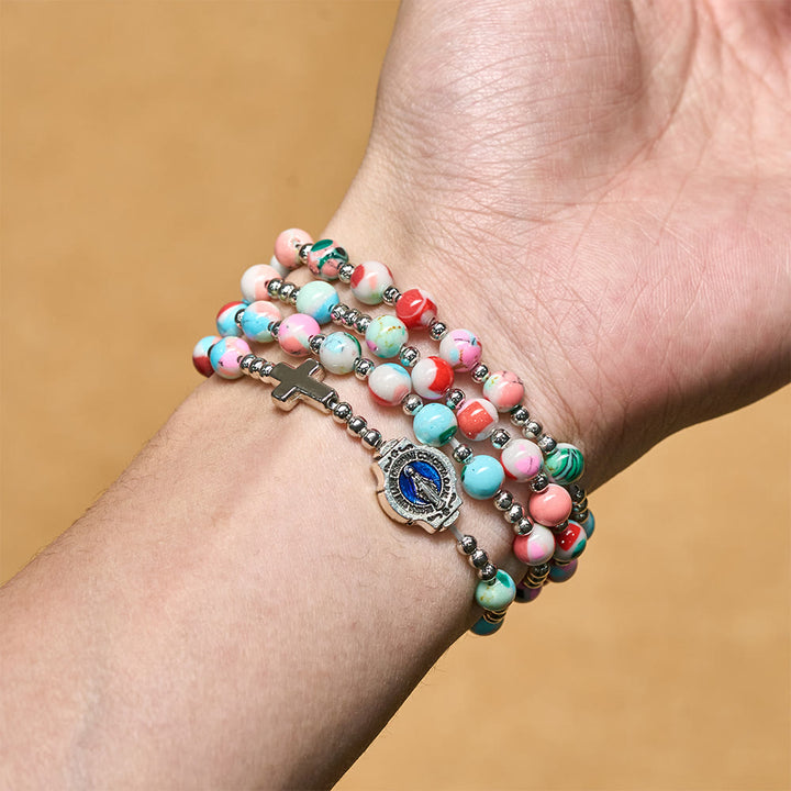 Christianartworkshop 6mm Pastel UV-Glow Rosary Bracelet: Pastel Hues & Illuminated Devotion - Pastel UV-Glow - image 0