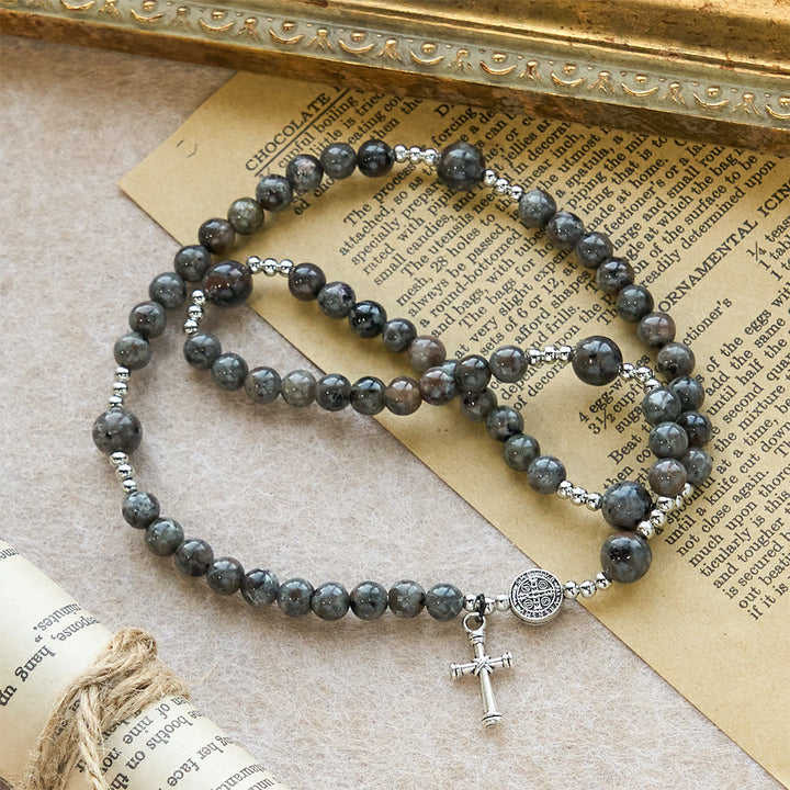 Christianartworkshop 6mm UV-Glow Flame Stone Rosary Bracelet: Ashy Texture & Illuminated Devotion - image 6