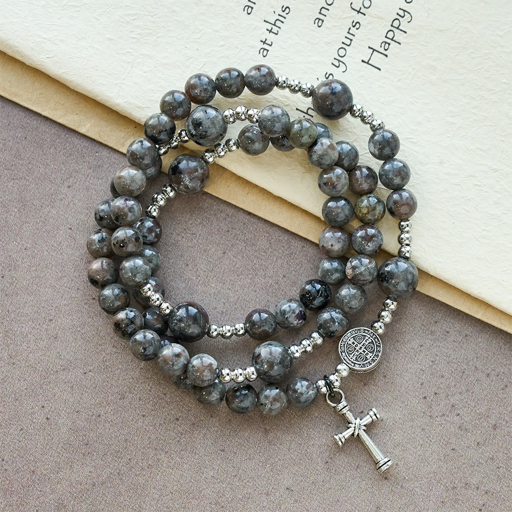 Christianartworkshop 6mm UV-Glow Flame Stone Rosary Bracelet: Ashy Texture & Illuminated Devotion - image 1