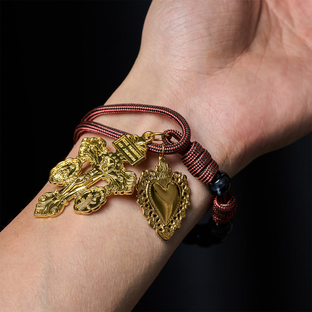 FREE Today: Portable Faith Pocket Rosary: Black Beads, Woven Cord & Sacred Gilded Charm - image 1