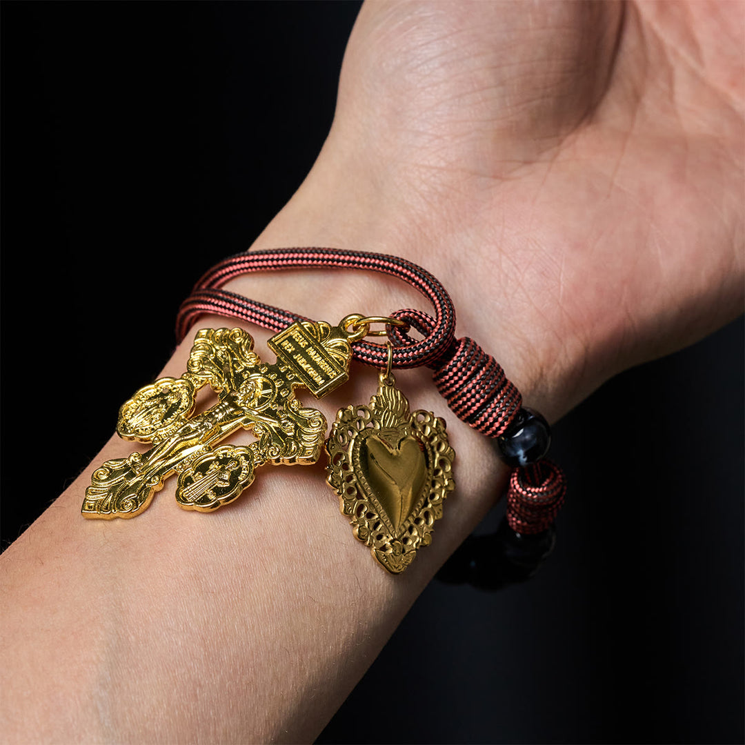 FREE Today: Portable Faith Pocket Rosary: Black Beads, Woven Cord & Sacred Gilded Charm - image 1