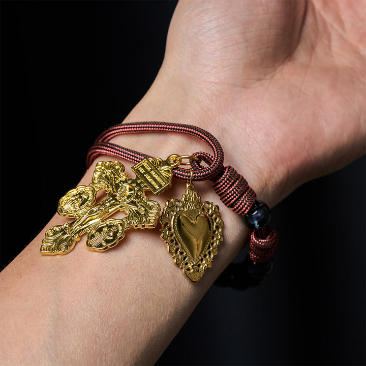 FREE Today: Portable Faith Pocket Rosary: Black Beads, Woven Cord & Sacred Gilded Charm - image 1