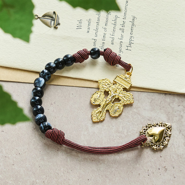Christianartworkshop Portable Faith Pocket Rosary: Black Beads, Woven Cord & Sacred Gilded Charm - image 5