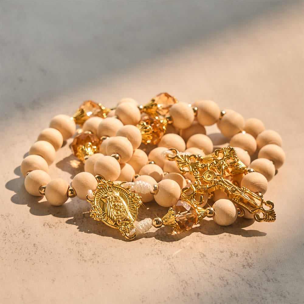 Christianartworkshop White Wood Bead Rosary with Champagne-Tone Accent: Faith & Calm Reminder for Quiet Moments - image 6