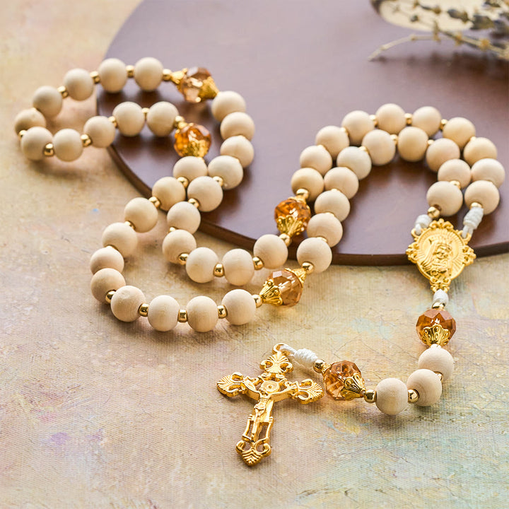 FREE Today: White Wood Bead Rosary with Champagne-Tone Accent: Faith & Calm Reminder for Quiet Moments - image 5