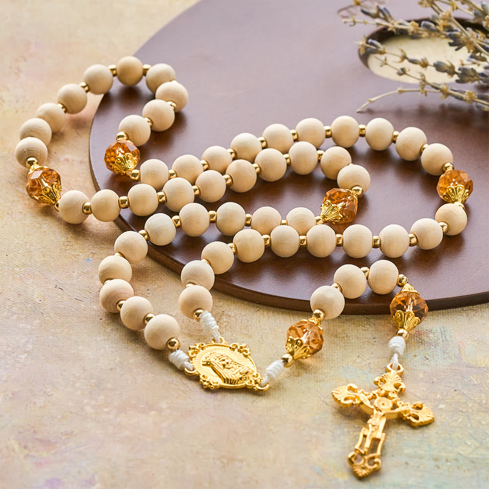 Christianartworkshop White Wood Bead Rosary with Champagne-Tone Accent: Faith & Calm Reminder for Quiet Moments - image 4