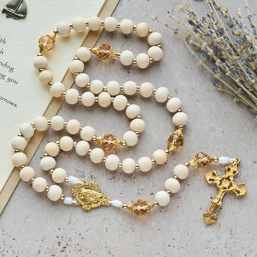 FREE Today: White Wood Bead Rosary with Champagne-Tone Accent: Faith & Calm Reminder for Quiet Moments - image 2
